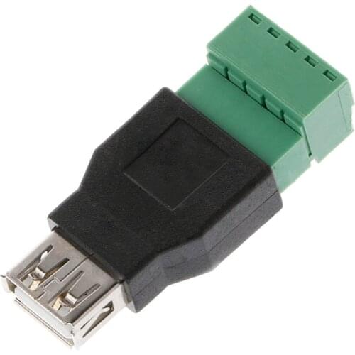 USB 2.0 Type A Male/Female to 5P Screw w/ Shield Terminal Plug Adapter Connector