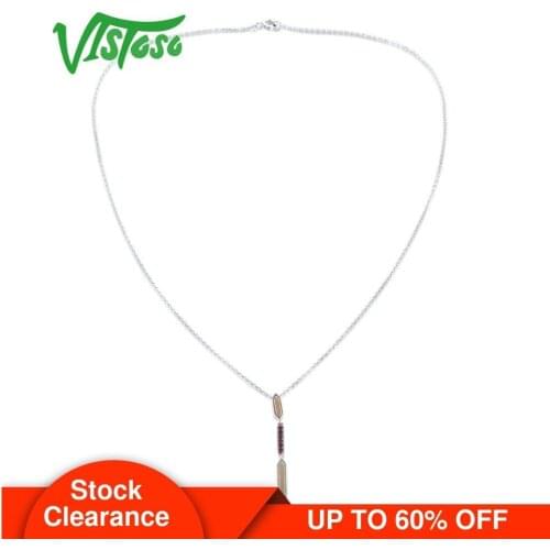 VISTOSO 10K Yellow Gold&Silver 925 Round lab Created Ruby Necklace For Lady Elegant Engagement Anniversary Party Fine Jewelry