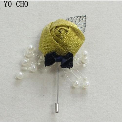YO CHO Boutonniere for Men Groomsmen Corsage Artificial Fake Silk Flowers Handmade Groomsmen Pins Simple Wedding Party Decor