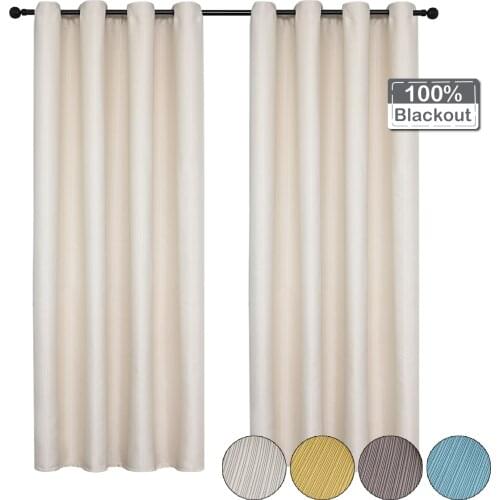 Linen Blackout Curtains Full Shading Thermal Insulated Window Curtain 100% Blackout Striped Drapes For Living Room Bedroom Decor