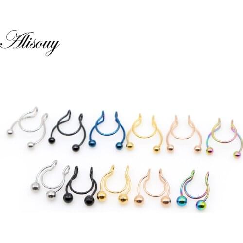 Alisouy 1pcs New Fake Nose Ring Stud New Nose Clip Medical Stainless Steel Nasal Septum False Nose Ring Piercing Jewelry