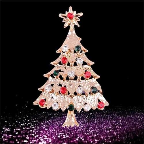 FATPIG 2017 Women Christmas Tree Brooches Xmas Tree Crystal Brooch Pin Christmas Gift Jewelry Colorful