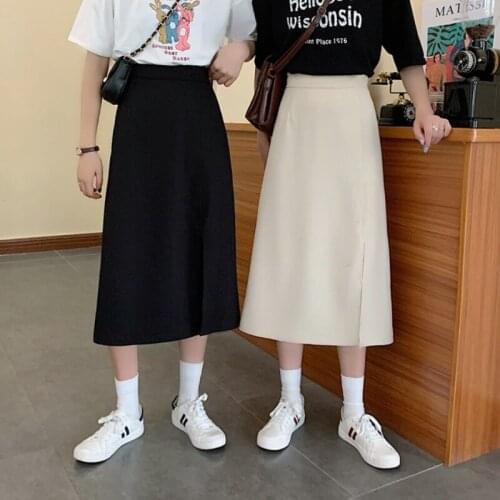 Spring and summer half-length skirt female 2021 new a-line skirt high waist thinner wild side slit mid-length bag hip skirt