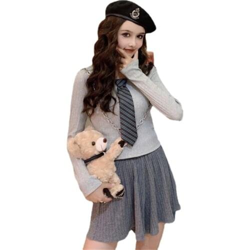 Women Casual 2 Pieces Sets College Style Long-sleeved Shirt + High Waist Shorts Sets Tie T-shirt Pants Suits Two Piece Outfits