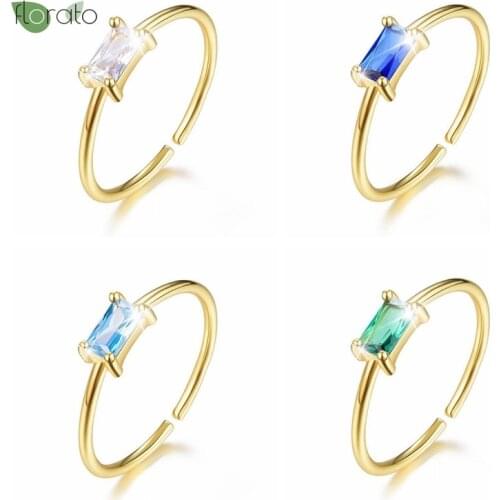 Brass/24k Gold-Plated Open Ring Cubic Zirconia Rings for Women Adjustable Blue Green Red Crystal Rings Exquisite Simple Jewelry