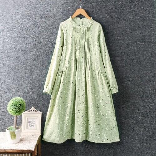 Lamtrip Unique Cotton Retro Floral Print Ruffled Collar Pleated Little Flowers A-line Long Sleeve Spring Dress Kawaii 2021