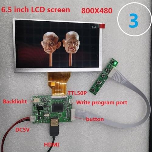 6.5 inch LCD screen single HDMI display module 800X480 TTL50PLCD driver panel DC5V power supply
