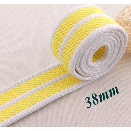 1 1/2" Yellow White Striped Cotton Webbing Belt Key Fob tote Lanyard Bag Purse Webbing woven strap Leash Supplies 38mm
