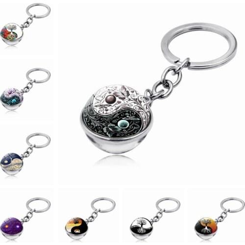 WG 1pc Fashion Yin Yang Butterfly Tai Chi Time Jewelry Keychain Pendant Metal Keychain Keyring Ornament Jewellry For Women