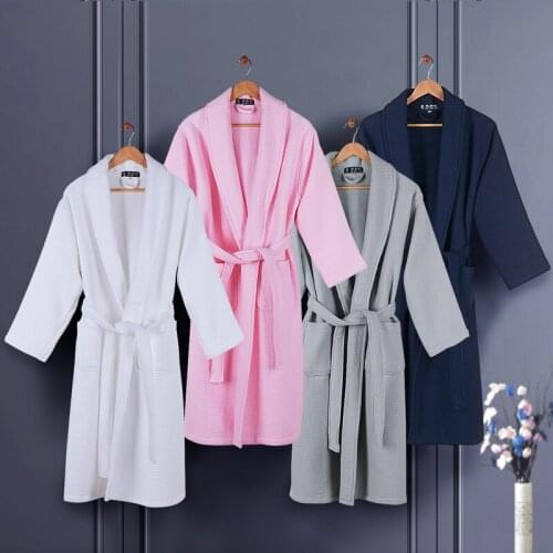 100% Cotton Hotel Bathrobe Autumn Thickened Double-Layer Waffle Nightgown Couple Long Section Home Service Pijamas Nighties