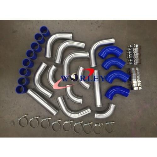 2.5" 64mm Aluminum Universal Intercooler Turbo Piping pipe Kit + BLUE hose