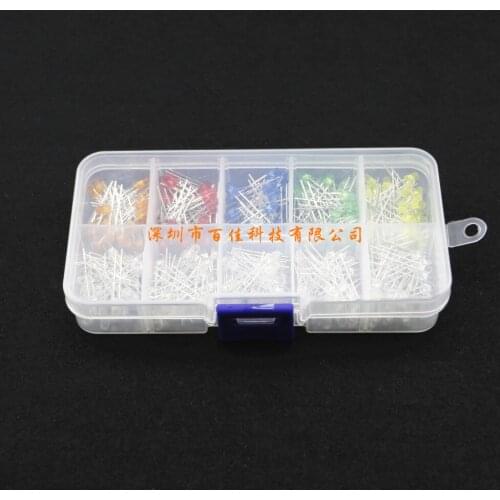 300Pcs 3mm red, green, yellow, orange and blue high-brightness LED lamp beads in-line light-emitting diode box