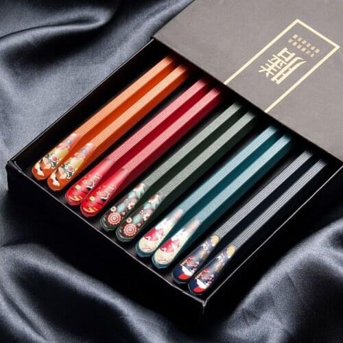 5 Pairs Of Colorful Chinese Chopsticks Tableware Pointed Sushi Sticks Tip Frosted Non-Slip Design