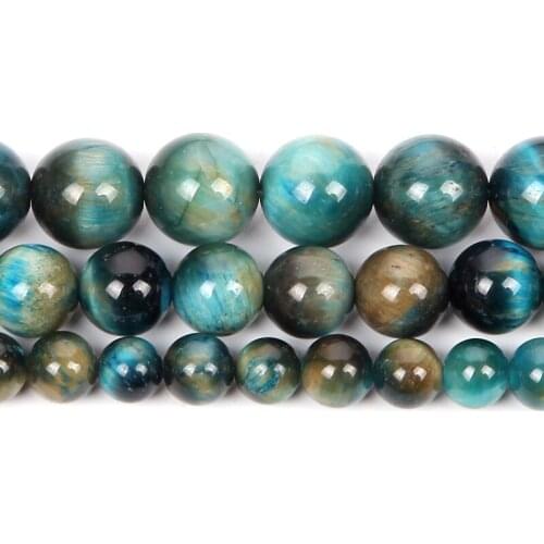 6-12mm Natural Stone Bead Smooth Round Blue Tiger Eye Stone Loose Beads For Jewelry Making DIY Charm Bracelet Necklace Handmade