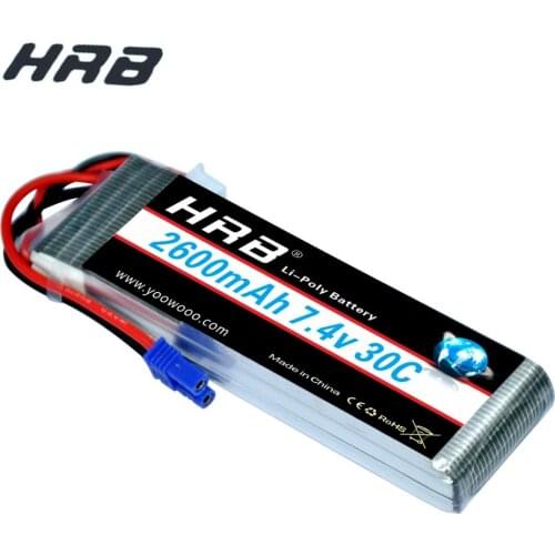 1/2pcs HRB Lipo 2s battery Hubsan H501S Battery 7.4V 2600mah 30C EC2 RC Drone Akku For RC Quadcopter Helicopter Airplane