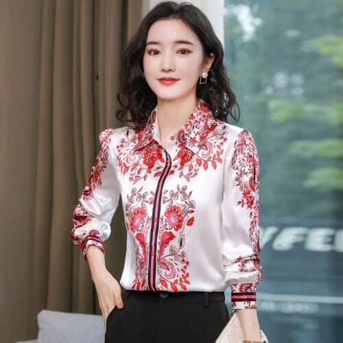 Korean Fashion Silk Women Blouses Office Lady Shirts Satin Long Sleeve Womens Tops and Blouses Plus Size XXXL Blusas Largas