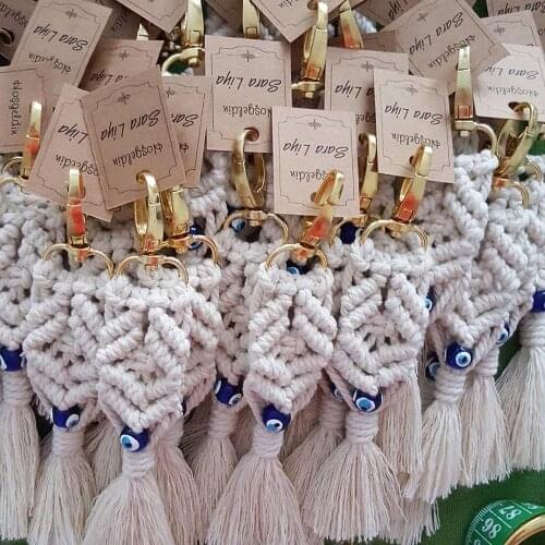 Vedawas INS Eyes Macrame Key Chains for Women Trendy DIY Weave Fringed Beads Fiberlove key Holder Keyring Bag Hanging Jewelry