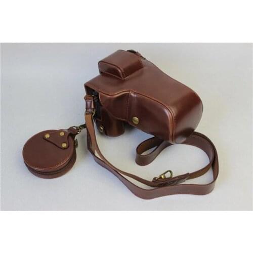 PU Leather Camera Case Bag Cover Bottom Opening For Canon EOS M5 EOSM5 (55-200mm) lens Camera easy take out of battery