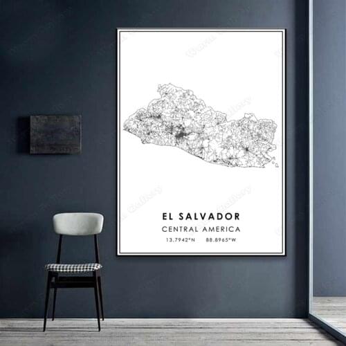 Black and White City Map The El Salvador City Map Poster HD Print Wall Art Canvas Nordic Landspace Painting for Home Decor