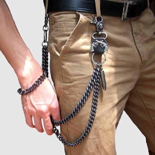 Hip-hop Punk Jeans Pants Trousers Waist Chain Trendy Rock Mens Skull Ghost Head Metal Chains Two Strands Biker Keychain Props