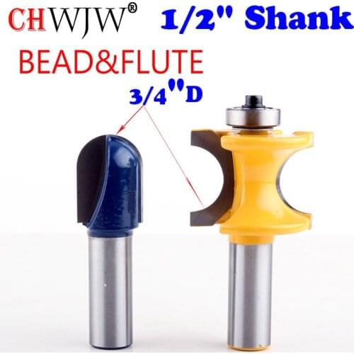 2 pc 1/2" Shank 1" Diameter Flute and Bead Match Joint Router Bit Set Cutter wood working