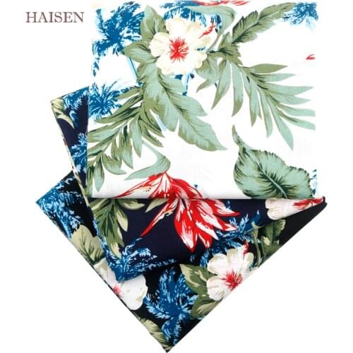 Haisen, Printed Cotton Poplin Plain Cloth Fabric DIY Quilting&Sewing Material For Children Dress Shirt Skirt Hawaii Floral Style
