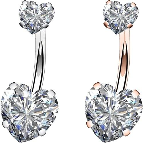 HONGTU 1PC 14G Faceted Heart Cubic Zirconia Navel Rings for Women Surgical Steel Belly Button Ring Sexy Body Piercing Jewelry