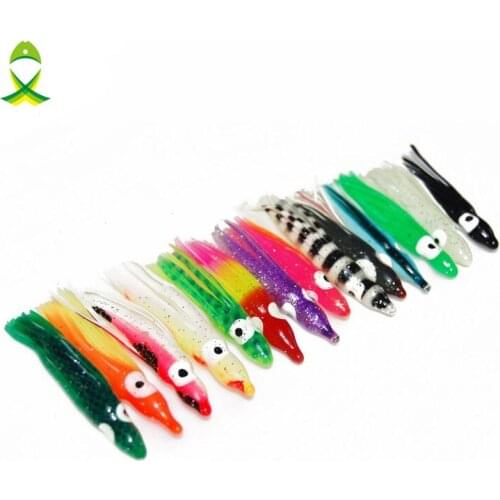 JSM 30pcs 5cm Soft Plastic Octopus Fishing Lures For Jigs Mixed Color Luminous Silicone Octopus Skirt Artificial Jigging Bait