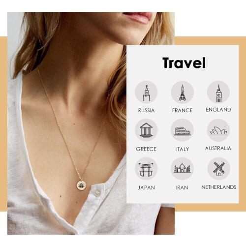 JUJIE Fashion personality Necklace For Women Travel Memorial Jewelry stainless steel Necklace Femme Gift Accessory