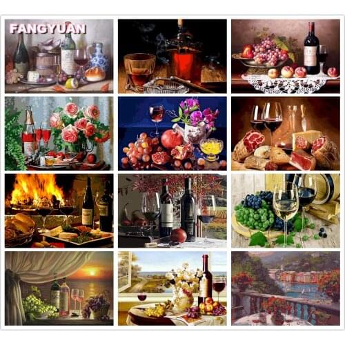 Candlelight Dinner Diy Diamond Art Painting By Number Wine Streak 5D Embroidery Diamond Mosaic Cross Stitch Kits Home Decoration
