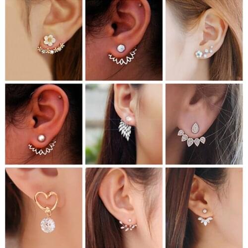 Korean Jewelry Zircon Pearl Heart Crystal Flower Angel Wings Geometry Stud Earrings For Women Statement Ear Jewelry Wholesale