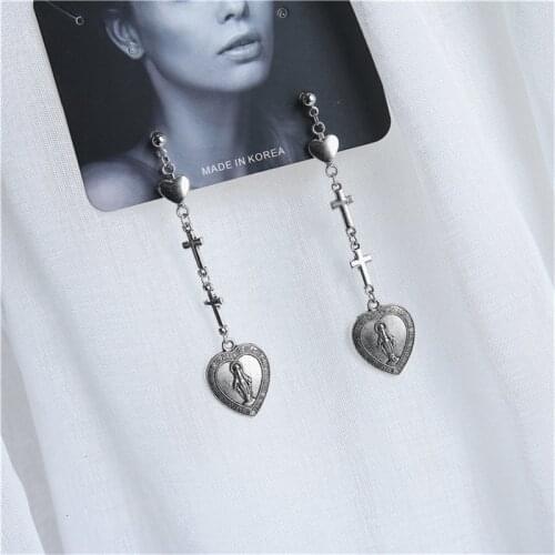 Korea Vintage Punk Personality Love Cross Jesus Pendant Earrings Fashion Men and Women Earrings Jewelry Statement