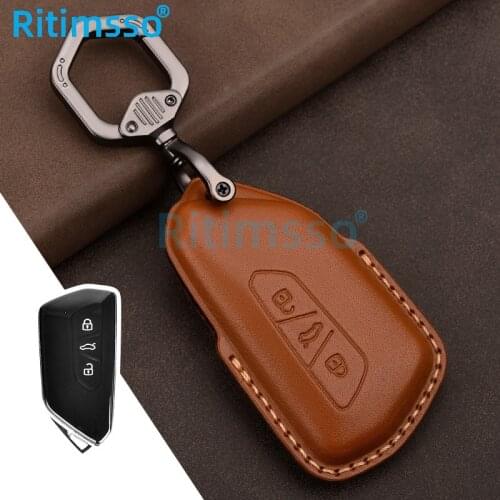 Leather Car Remote Key Cover Case for VW Volkswagen Golf 8 Mk8 for Seat Leon MK 4 Tarraco Ateca for Skoda Octavia 2020 2021