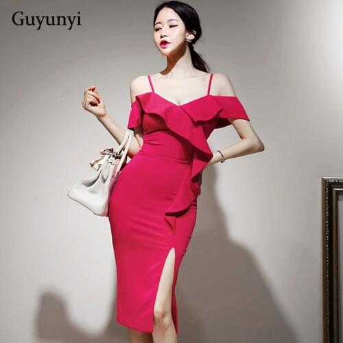 Red Elegant Party Dress 2021 Summer Sexy V-Neck Sleeveless Strapless Sling Decoration Ruffle High Waist Tight Womens Dresses