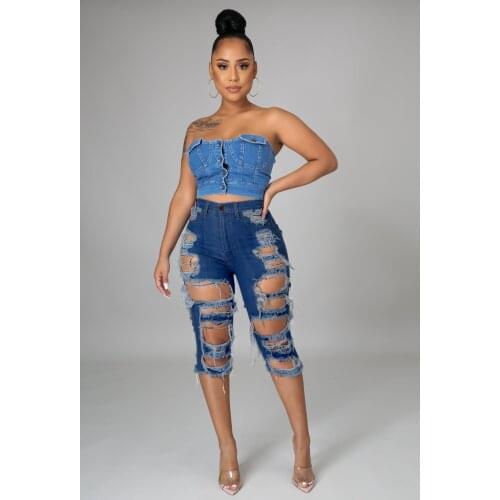 VAZN 2021 Summer European And American WomenS Wear Spring And Autumn High Waist Temperament Commuting Hole Wash Jeans