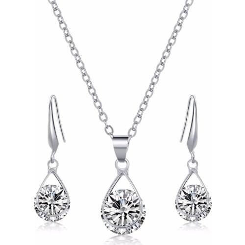 Manxiuni New Design Water Drop AAA+CZ Crystal Bridal Jewelry Sets Silver Plated Rhinestone Necklace Wedding For Women JX3014