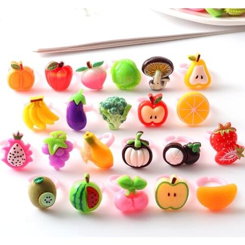 10pcs Set Childrens Cartoon Rings Candy Flower Girls lovely fruit Finger Ring Jewelry Girl Gift Rings