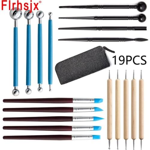 19 pcs Polymer Clay Sculpting Tools Kit Sculpt Smoothing Wax Carving Pottery Ceramic Shapers Modeling Carved Tools Storage Bag