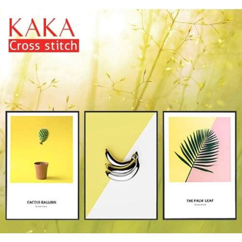 KAKA Cross stitch kits,5D Triplets Minimalism Plant,Embroidery needlework sets with printed pattern,11CT canvas,Home Decor Paint