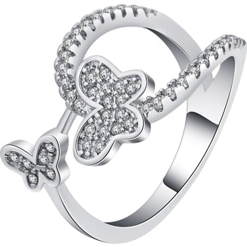 2017 New Hot Selling Silver color Rings for Women CZ Engagement Wedding Party Gift Butterfly Bow Knot Femmes rings Jewelry