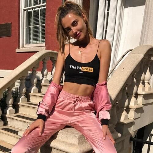 2018 New Fashion Hot Sexy Ladies Women Casual Letter Print Vest Sleeveless Spaghetti Strap Letter Print Crop Top Cami