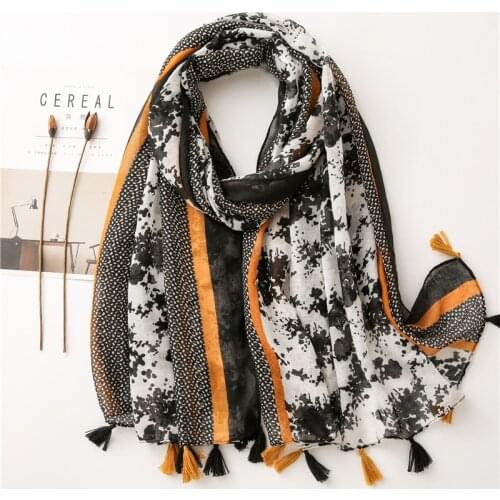 New 2020 Spring Ink Painting Scarf Shawl Tassel Shawls and Wraps For Women Long Hijab Scarf Ladies Pashmina Bandana Foulard