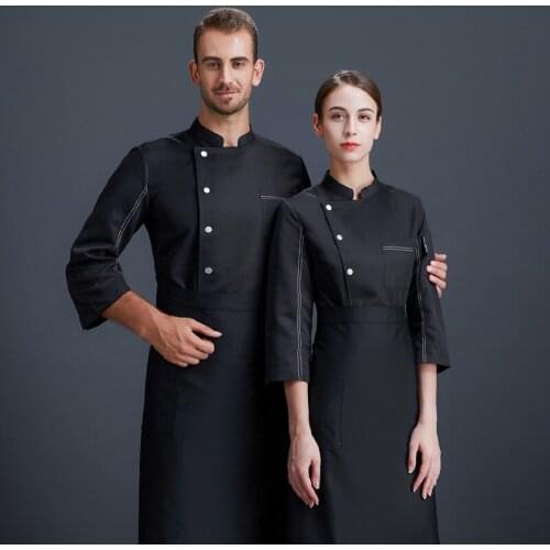 Wholesale Kitchen Chef Uniform Bakery Food Service Cook Work Clothes Breathable Single-breasted Chef Overalls Stand Collar Tops