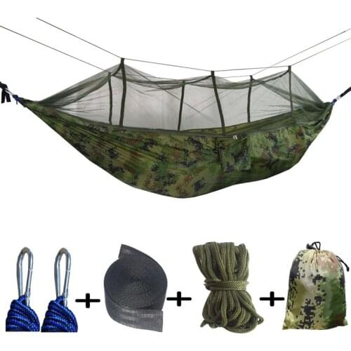 1-2 Person Portable Outdoor Camping Hammock with Mosquito Net High Strength Parachute Fabric Hanging Bed Hunting Sleeping Swing
