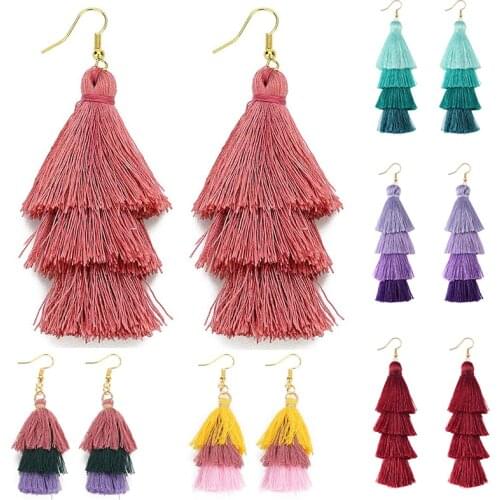 3 Layered Bohemian Fringed Luxury Statement Tassel Earrings Boho Indian Jewelry boho earrings valentine earrings Drop Earrings