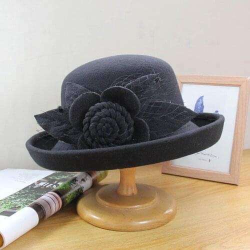 Fibonacci Hats For Women Elegant Fascinators Blend Wool Fedora Hat Winter Black Church Hat Ladies Felt Bowler Cap Chapeau