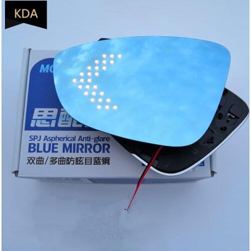 2pcs Blue Mirror Glass Heated Angle Wide Glare Proof LED Turn Signal Lamp for VW Jetta Passat B7 2012 2013 2014-2016 CC Scirocco