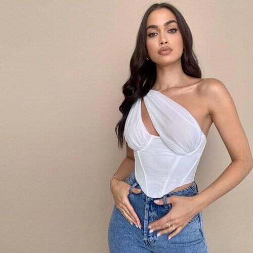 Sexy Backless Corset fashion sleeveless Hollow Out Party Zipper Tank Tops Club Womens tube top Summer Women White One Shoulder