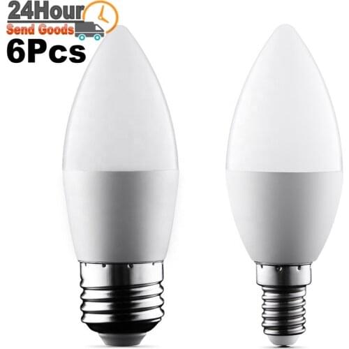 6Pcs/lot led Light bulb E14 E27 LED Lamp Indoor Warm Cold White Light 7W AC220V LED Candle Bulb Home Decor Chandelier