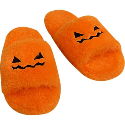 Women Home Indoor Soft anti-slip Faux Fur Cute Slippers Winter Warm Shoes Cartoon Plush Pumpkin Slippers EUR 38-41US 8-10